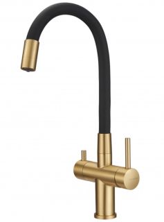 Смеситель для кухни Milacio Ultra MCU.560.GDB под фильтр с краном для питьевой воды и гибким изливом золото/чёрный